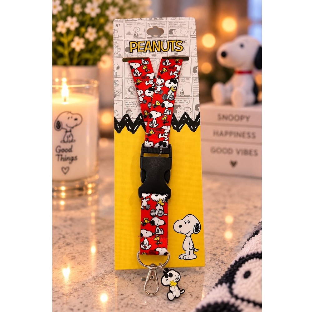 Peanuts Snoopy Lanyard Red Woodstock Keychain ID Badge Holder with Charm NEW